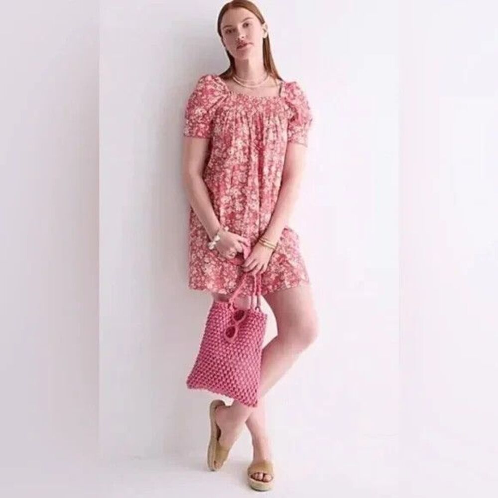 J.Crew Afternoon Dress M Orange Tossed floral gold metallic thread Cotton